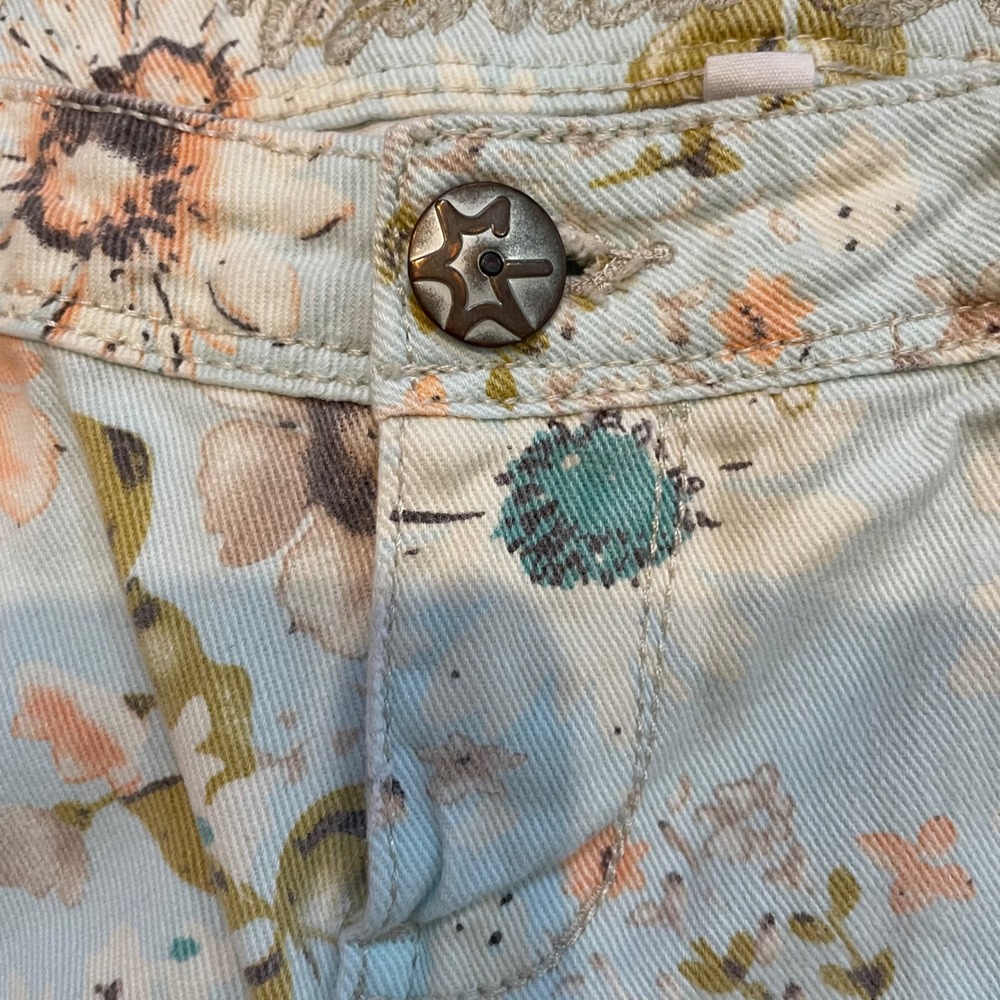 Vanilla Star Floral Print Skinny Jeans Blue Peach Flower Low Rise Size 11 - Picture 4 of 13
